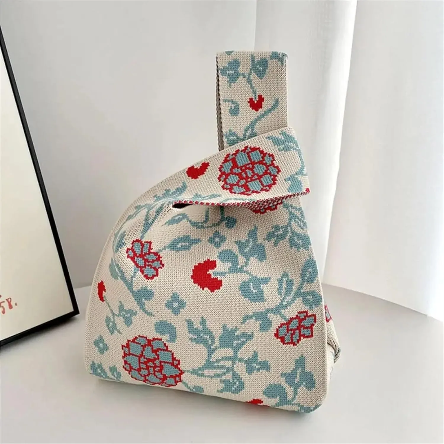 Knot Wrist Bag Mini Women Girls Shoulder Bag Tote Bag Knot Wrist Bag Handmade Knit Handbag