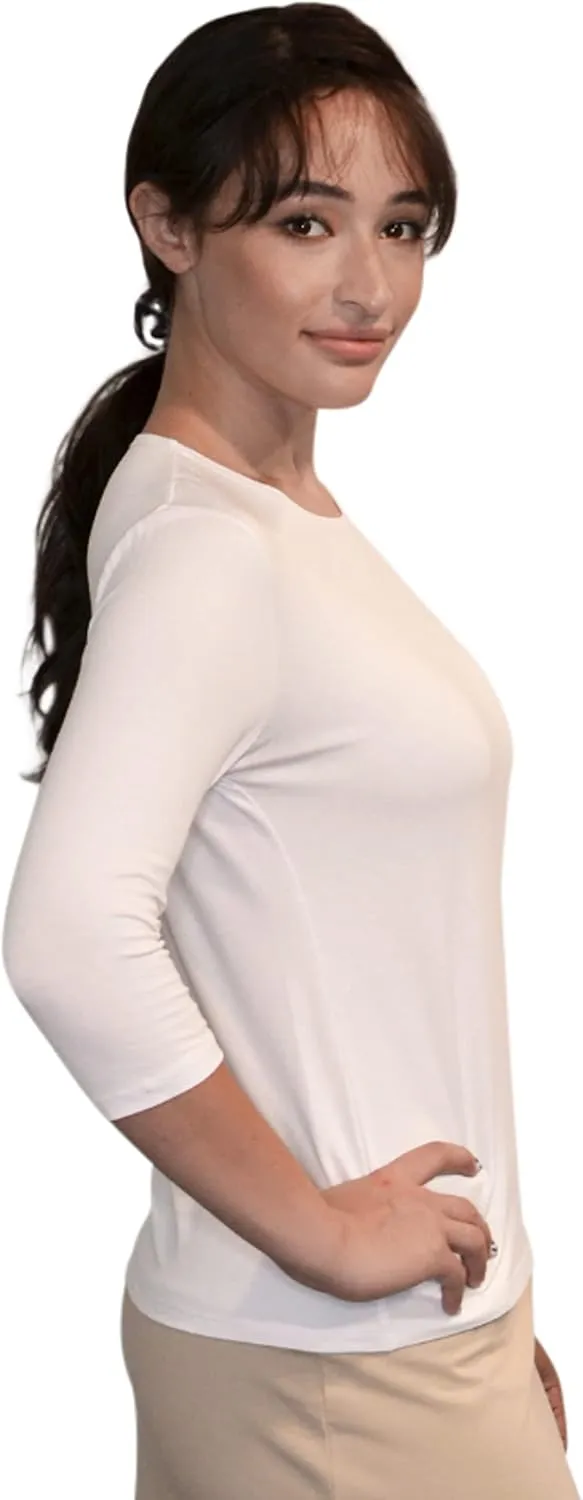 Kosher Casual High Neck Layering Top for Women Quarter Sleeve Slim Fit Tee