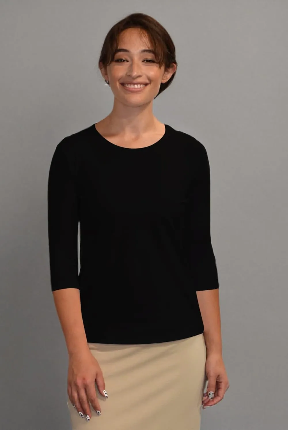 Kosher Casual High Neck Layering Top for Women Quarter Sleeve Slim Fit Tee