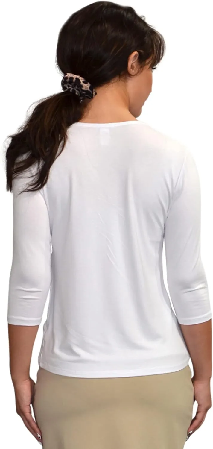 Kosher Casual High Neck Layering Top for Women Quarter Sleeve Slim Fit Tee
