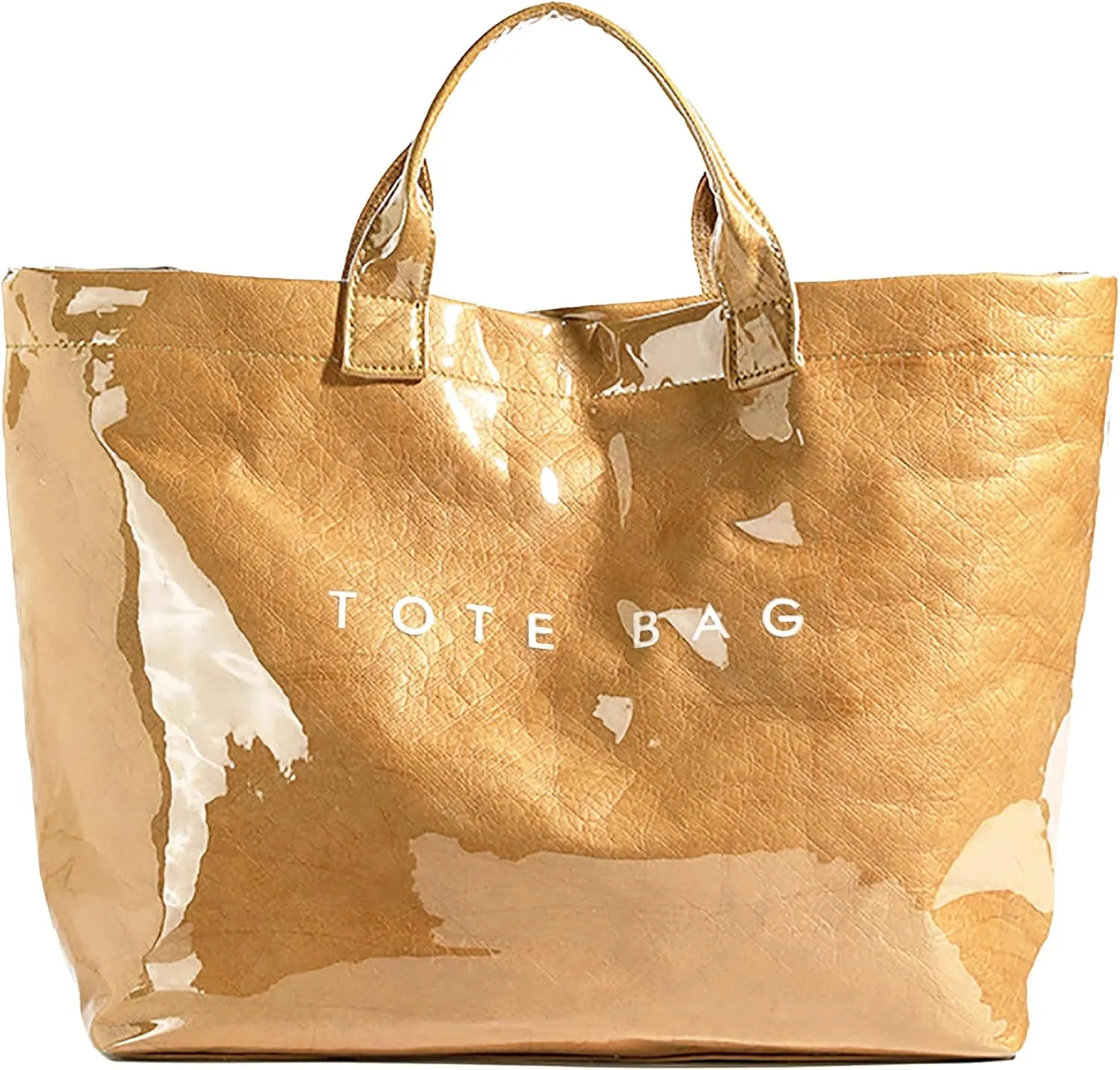 Kraft Paper Tote Bags with PVC Surface for Women Top-handle Bag Vintage Clear Purses Handbag Satchel