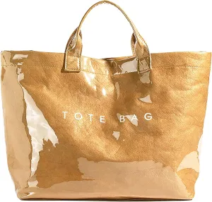 Kraft Paper Tote Bags with PVC Surface for Women Top-handle Bag Vintage Clear Purses Handbag Satchel