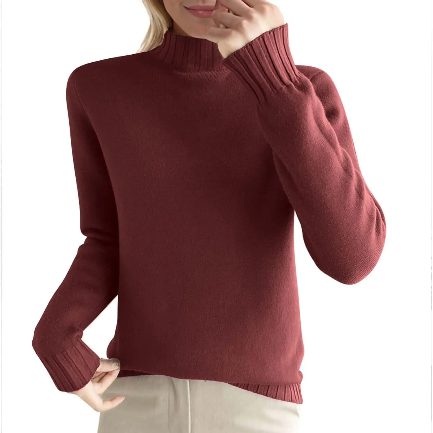 Ladies Fall Sweaters Trendy 2024 Casual Long Sleeve Mock Neck Pullovers Womens Knit Fitted Basic Sweater