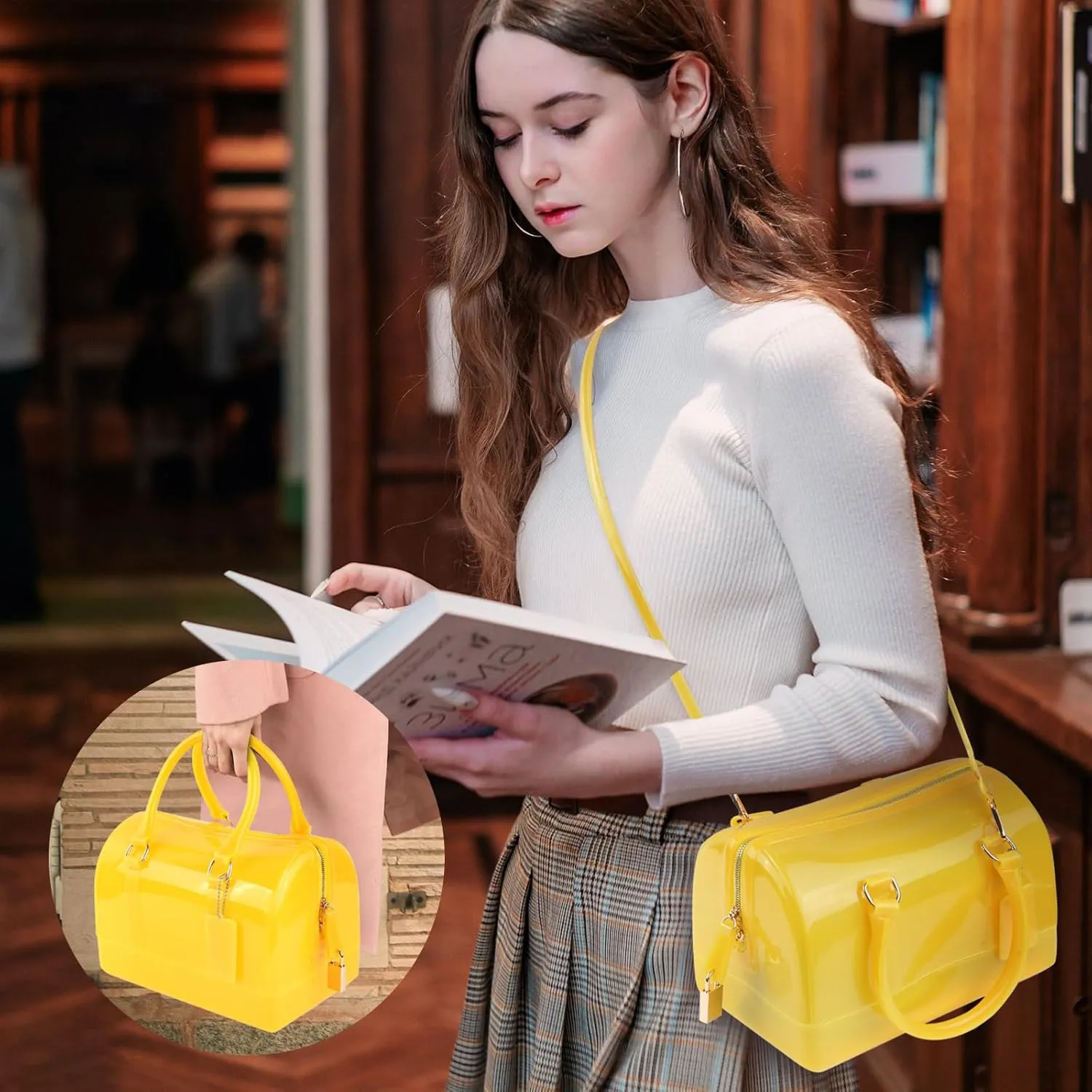 Ladies Summer Jelly Pillow-shaped Top Handle Handbag Candy Color Transparent Crystal Purse