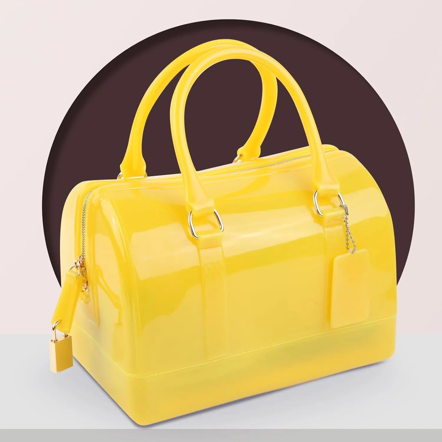 Ladies Summer Jelly Pillow-shaped Top Handle Handbag Candy Color Transparent Crystal Purse