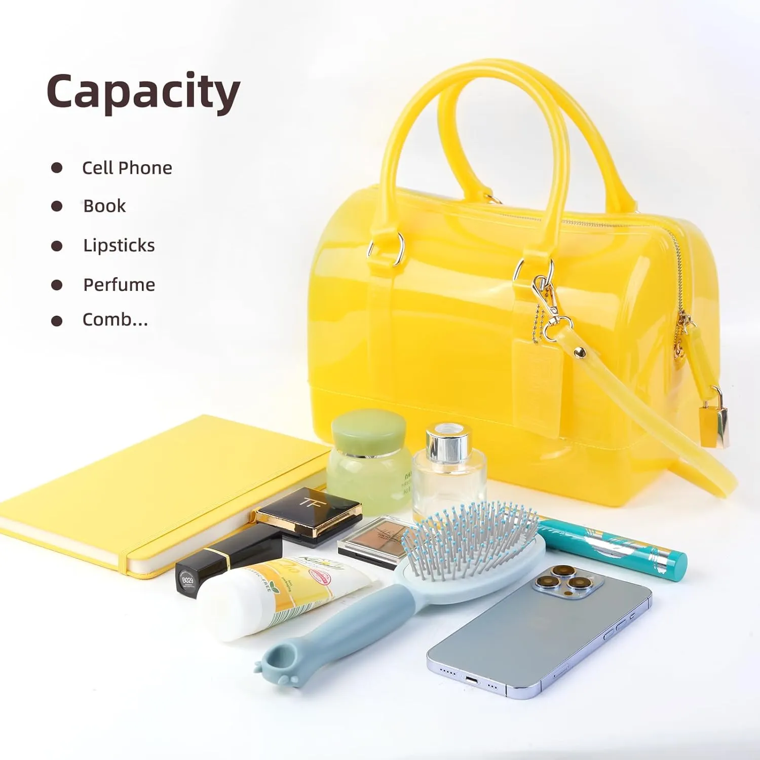Ladies Summer Jelly Pillow-shaped Top Handle Handbag Candy Color Transparent Crystal Purse
