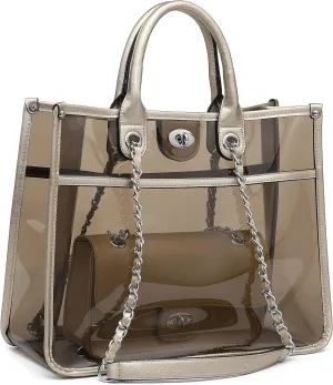 Large Clear Tote Bag Stadium Approved Women Clear Purse for Stadium Events Crossbody 2 in 1 Shoulder Work Bag