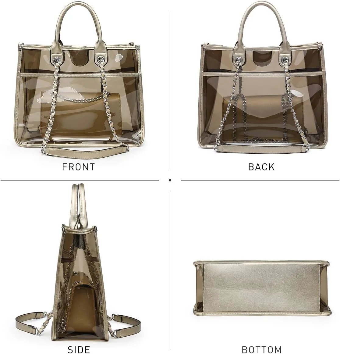 Large Clear Tote Bag Stadium Approved Women Clear Purse for Stadium Events Crossbody 2 in 1 Shoulder Work Bag