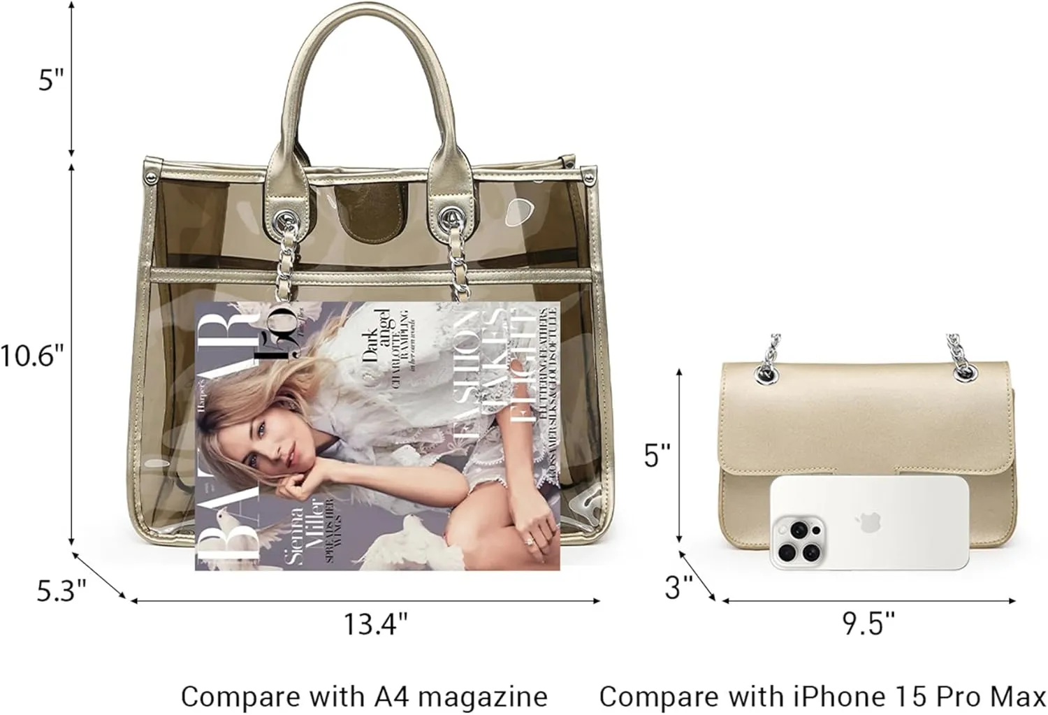 Large Clear Tote Bag Stadium Approved Women Clear Purse for Stadium Events Crossbody 2 in 1 Shoulder Work Bag