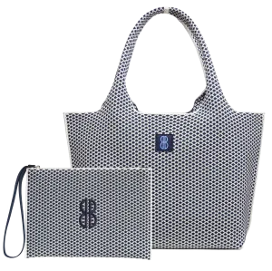 Large - Navy Diamond tote with pouch