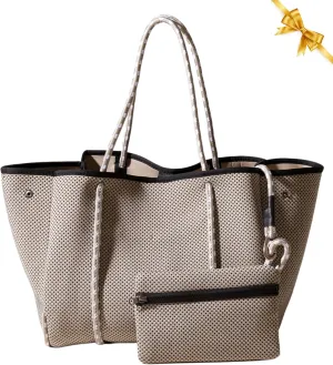 Large Neoprene Tote Bag for Women - PVC Dotted Everyday Designer Handbag - Travel Work Beach - Pockets, Zipper Pouch