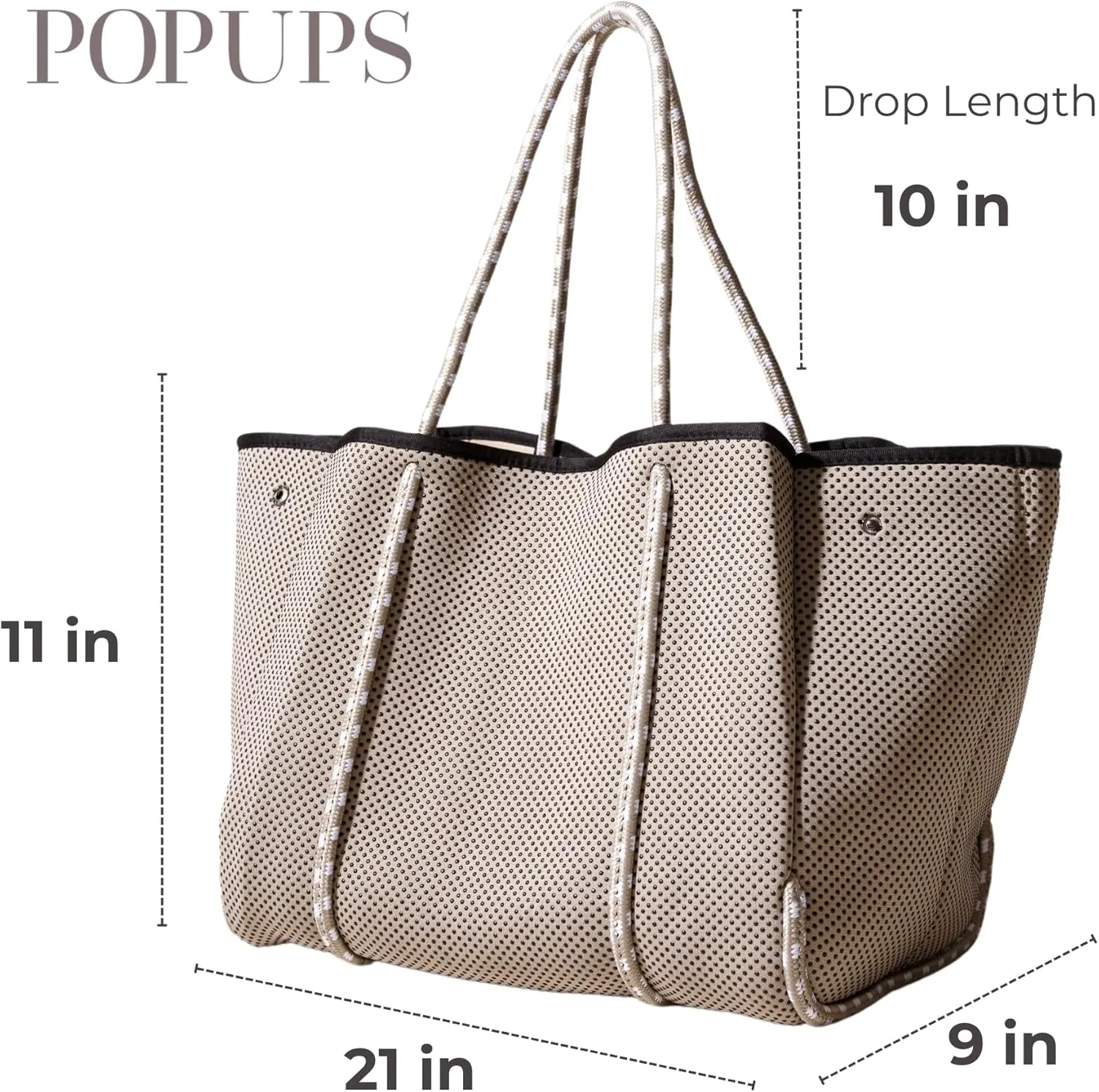 Large Neoprene Tote Bag for Women - PVC Dotted Everyday Designer Handbag - Travel Work Beach - Pockets, Zipper Pouch