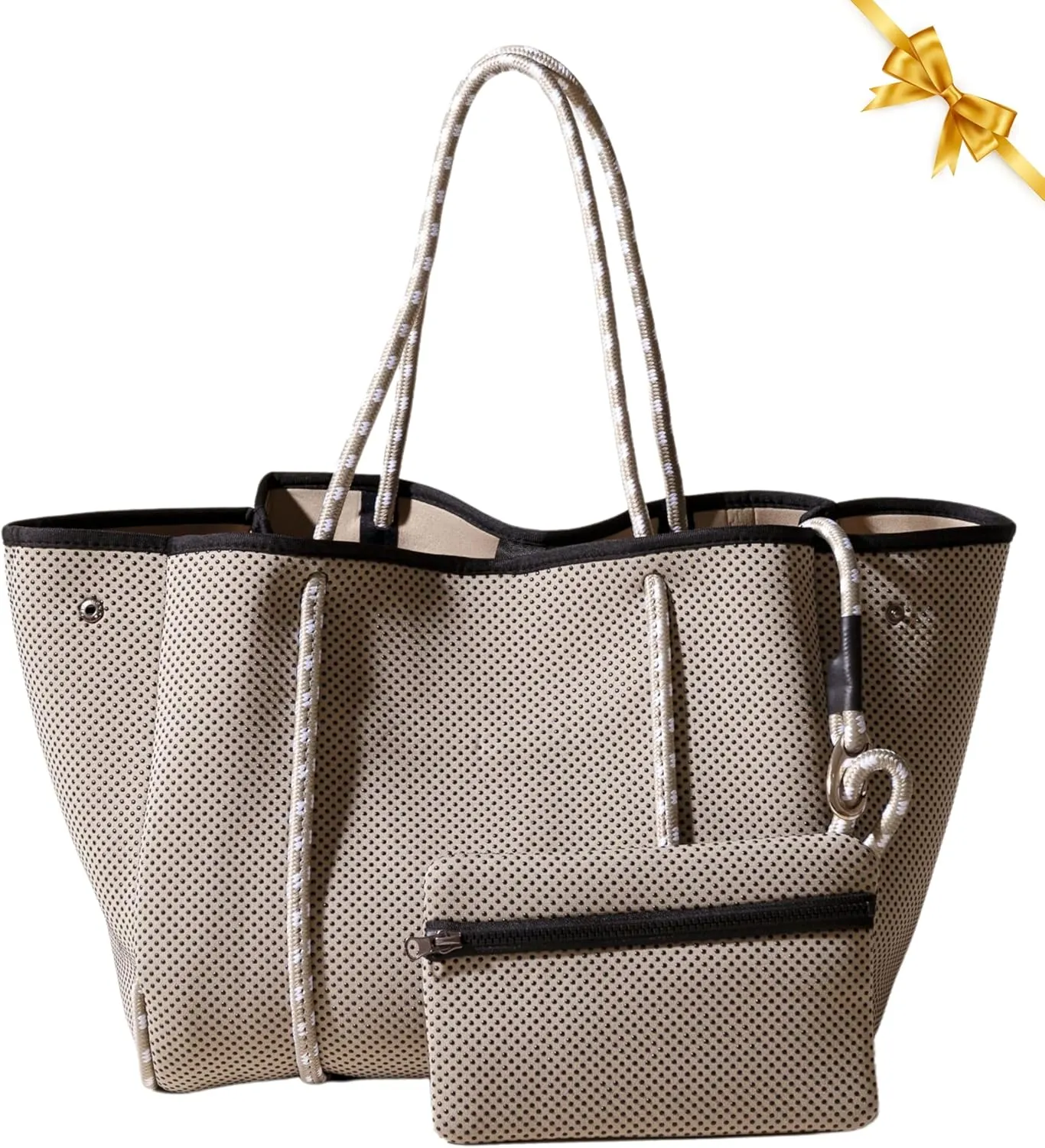 Large Neoprene Tote Bag for Women - PVC Dotted Everyday Designer Handbag - Travel Work Beach - Pockets, Zipper Pouch