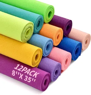 Large Stiff Felt Sheets Bundle - Felt Fabric Sheets for Crafts 12 Rolls 8"x35" Soft Rainbow Color 12 Assorted Colors Felt Pack for Kids DIY Craft Sewing Squares Nonwoven Patchwork (Macaron Series)