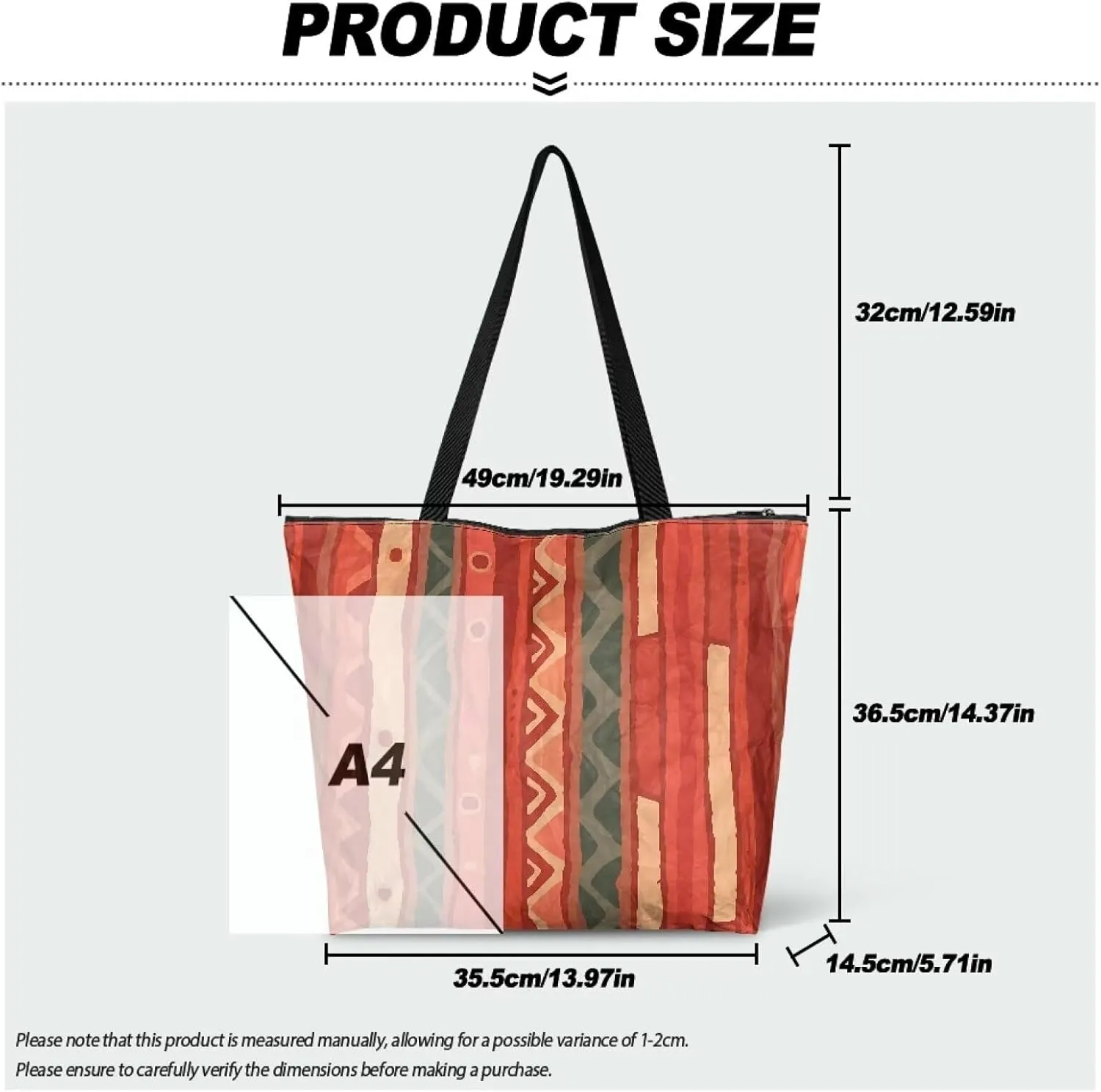 Large Tote Bag for Women African Style Zipper Work Tote Handbag, Ethnic Style Shoulder Bag for Travel,School