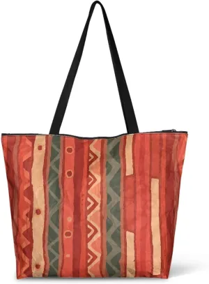 Large Tote Bag for Women African Style Zipper Work Tote Handbag, Ethnic Style Shoulder Bag for Travel,School