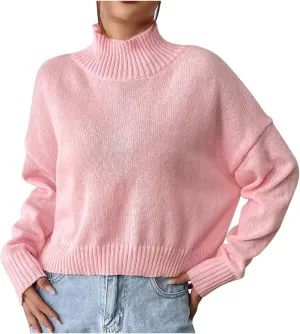 Lastesso Cable Knit Sweater Women Fashion High Neck Long Sleeve Loose Knit Outfits Cozy Slouchy Crochet Pullover Clothes