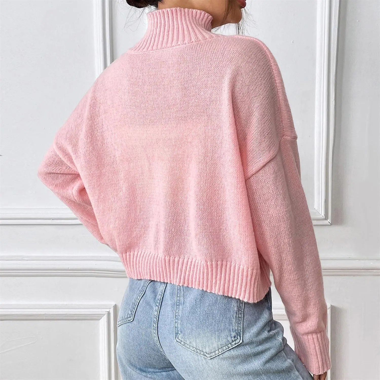Lastesso Cable Knit Sweater Women Fashion High Neck Long Sleeve Loose Knit Outfits Cozy Slouchy Crochet Pullover Clothes