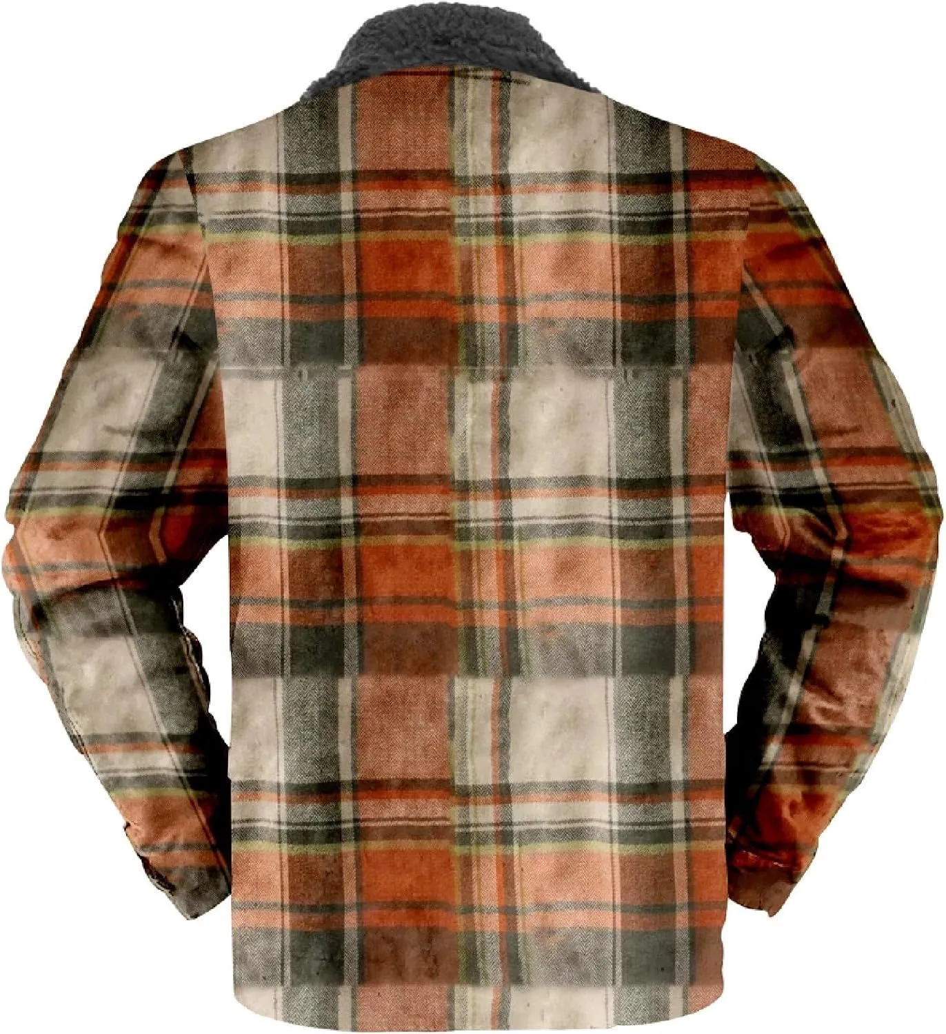 LCMTWX Men's Cotton Plaid Shirts Jacket Print Hooded Zipper Pocket Long Sleeve Shirt Patchwork Jacket Loose Thickened Heavy