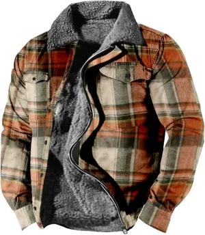 LCMTWX Men's Cotton Plaid Shirts Jacket Print Hooded Zipper Pocket Long Sleeve Shirt Patchwork Jacket Loose Thickened Heavy