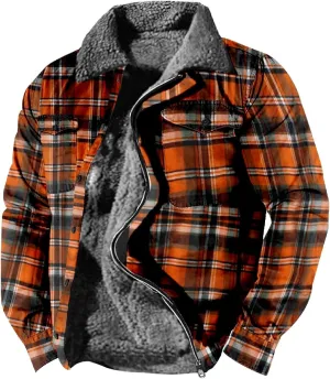 LCMTWX Winter Coat Men Plaid Casual Plaid Print Hooded Zipper Pocket Long Sleeve Shirt Patchwork Jacket Loose Thickened