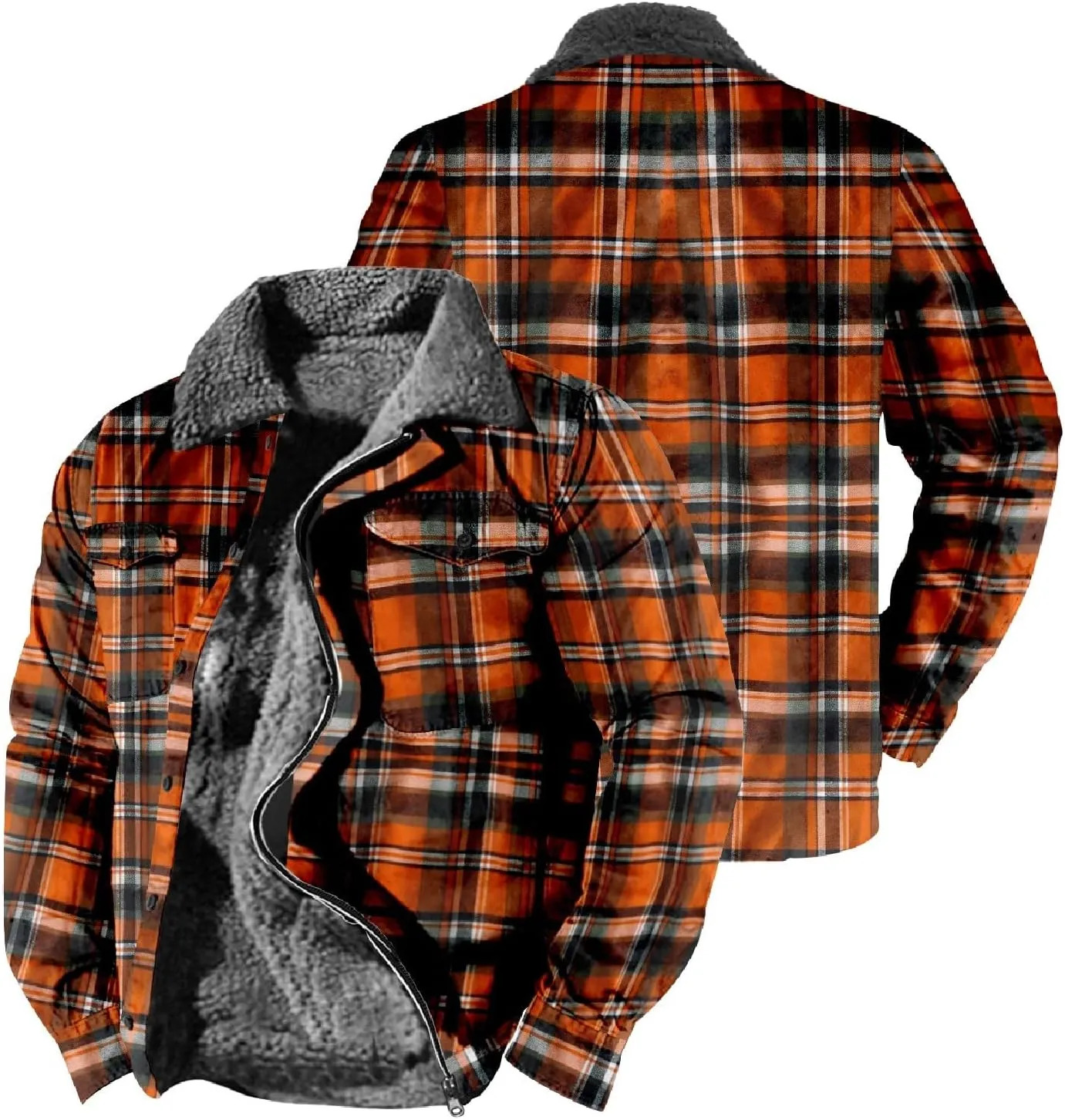 LCMTWX Winter Coat Men Plaid Casual Plaid Print Hooded Zipper Pocket Long Sleeve Shirt Patchwork Jacket Loose Thickened