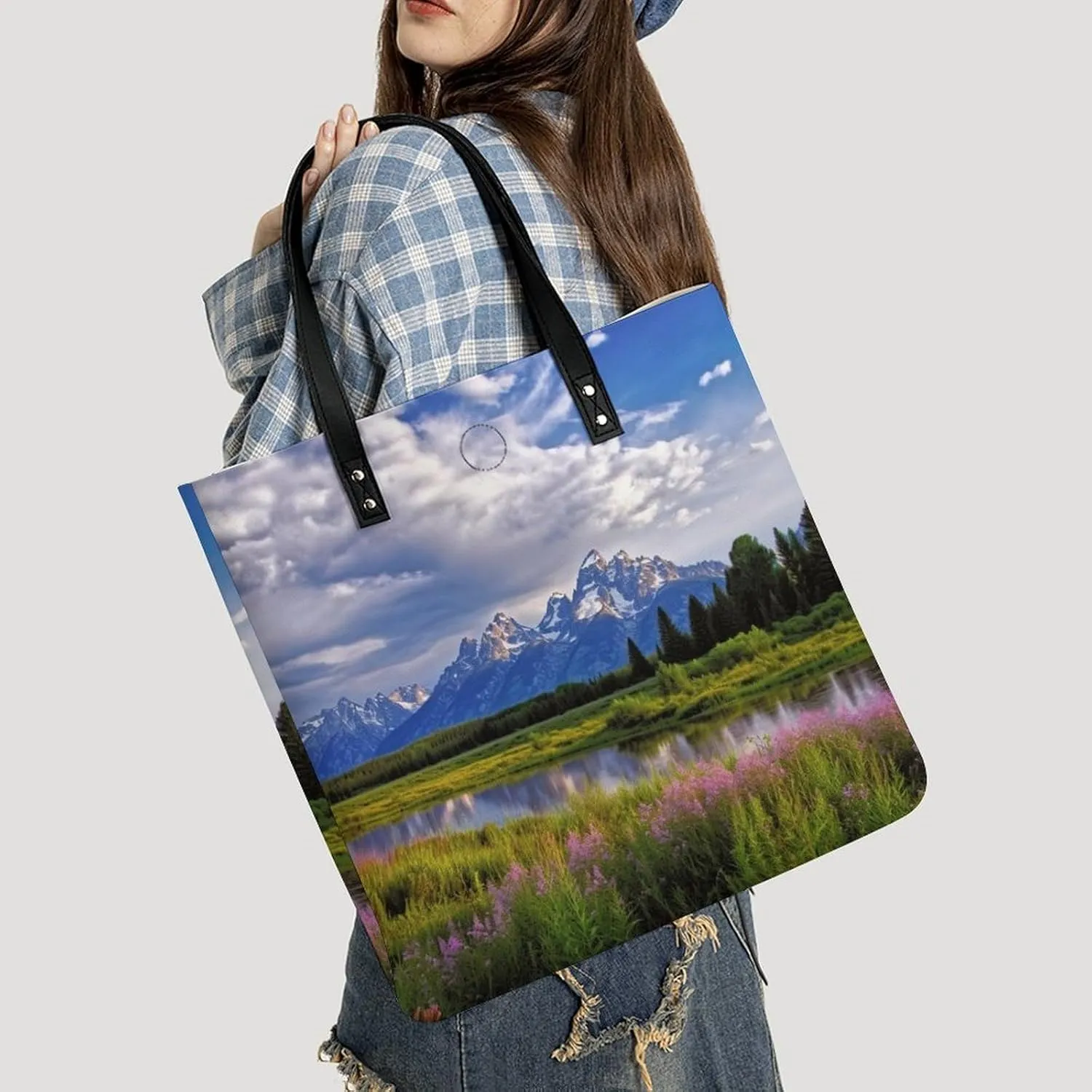 Leather Handbag for Women Tote Bag with Magnetic Buckle Visual Illusion Crossbody Bag Shoulder Bag