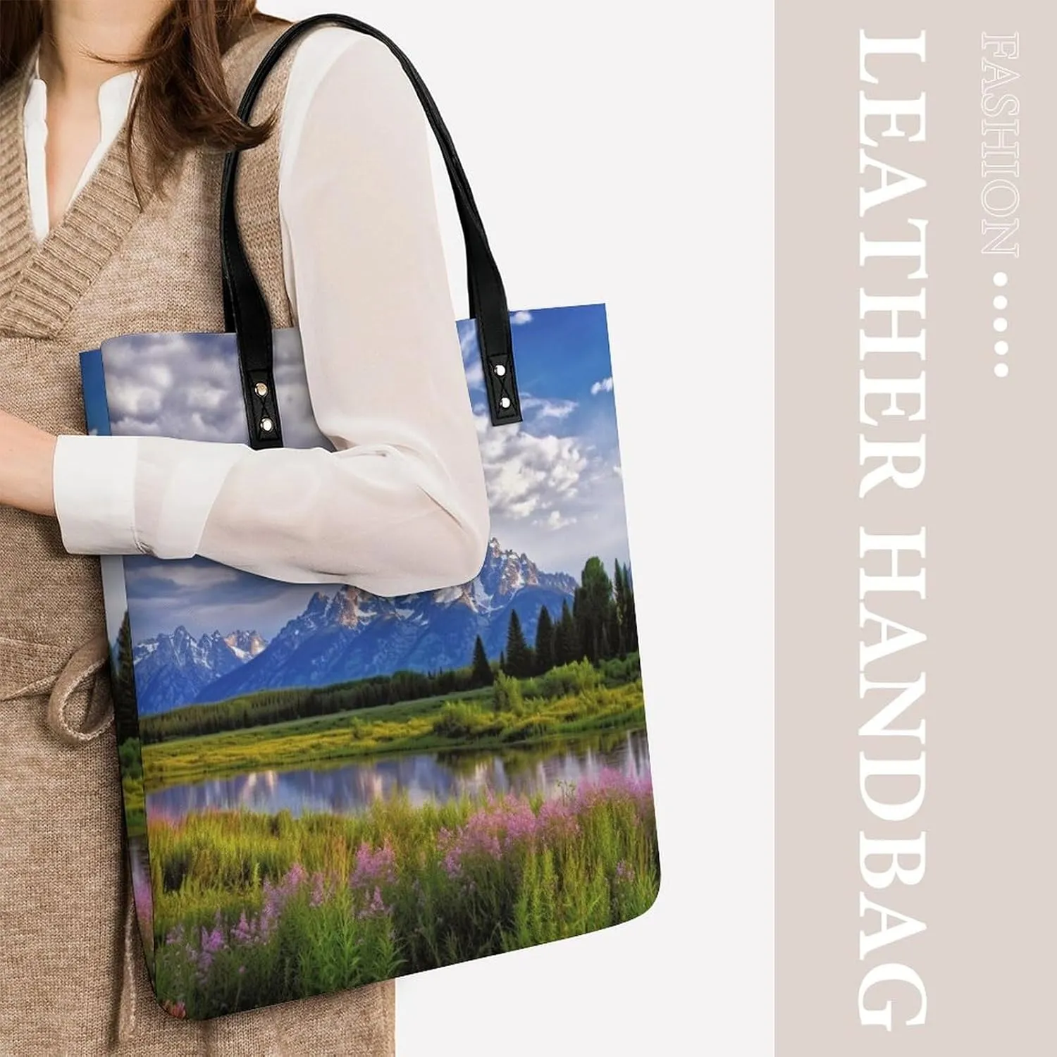 Leather Handbag for Women Tote Bag with Magnetic Buckle Visual Illusion Crossbody Bag Shoulder Bag