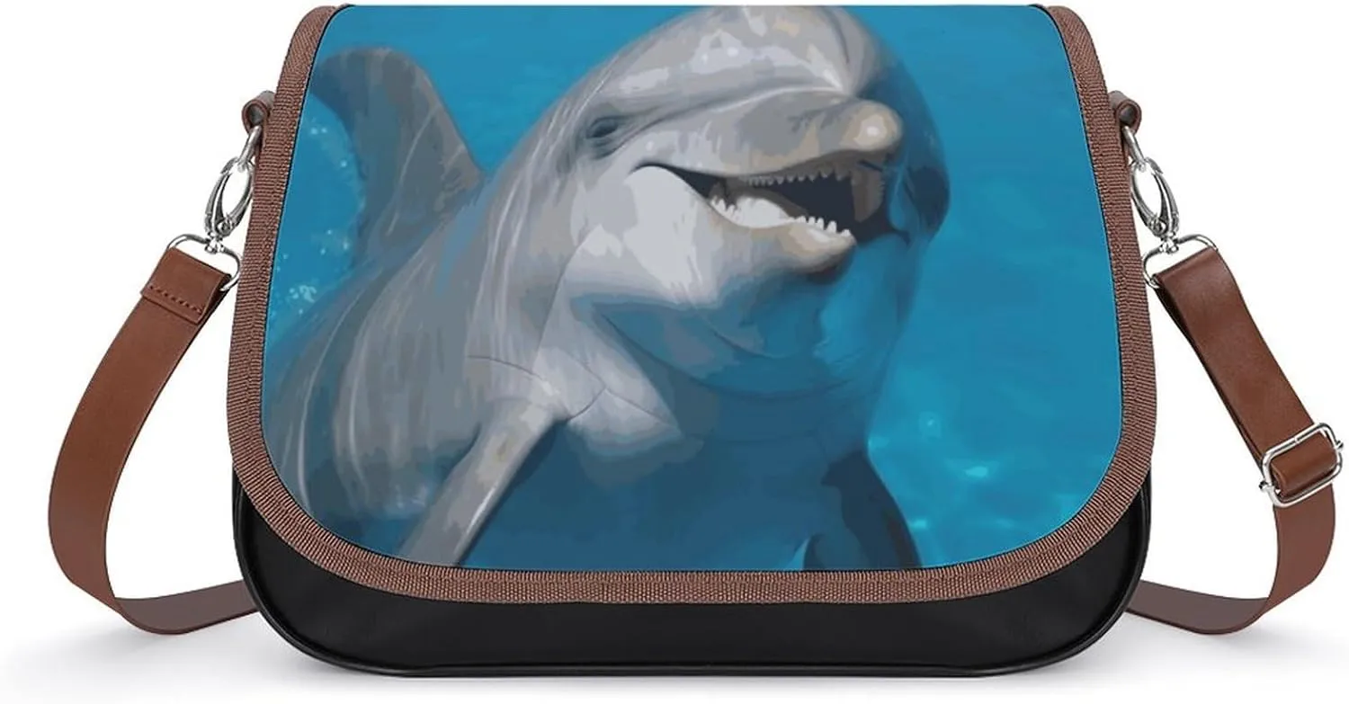 Leather Shoulder Bag for Women Dolphin with A Smile Crossbody Bags Small Shoulder Handbags Weekender Bag Shopper Handbag Travel Purse