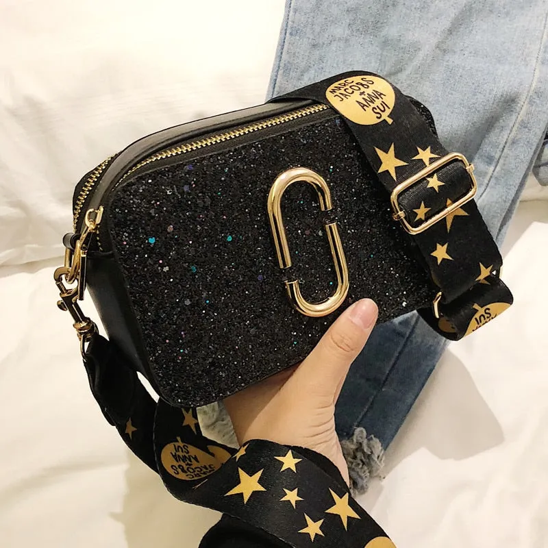 Leather Women's New Shoulder Black 2019 Sequin Designer Fashion Luxury Messenger quality Flash promotion bag High Handbag Ladies bag Flash offer PU Square