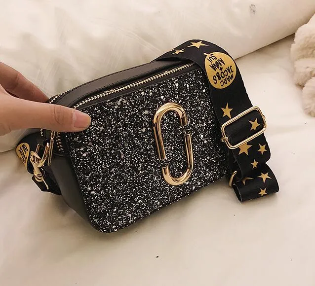 Leather Women's New Shoulder Black 2019 Sequin Designer Fashion Luxury Messenger quality Flash promotion bag High Handbag Ladies bag Flash offer PU Square
