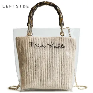LEFTSIDE Summer 2018 Small Handbag Transparent Women Hand Bags Chain Straw bag Lady Travel Beach Shoulder Cross Body Bag Holiday