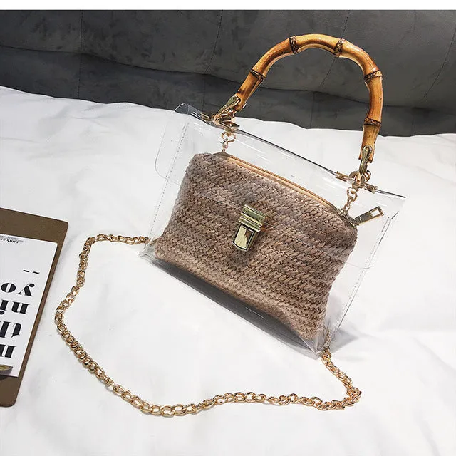 LEFTSIDE Transparent Bag For Women 2019 Handbag With Bamboo Handle Summer Small Chain Crossbody Bags Ladies Straw Beach Bags
