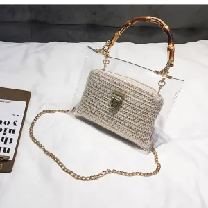 LEFTSIDE Transparent Bag For Women 2019 Handbag With Bamboo Handle Summer Small Chain Crossbody Bags Ladies Straw Beach Bags