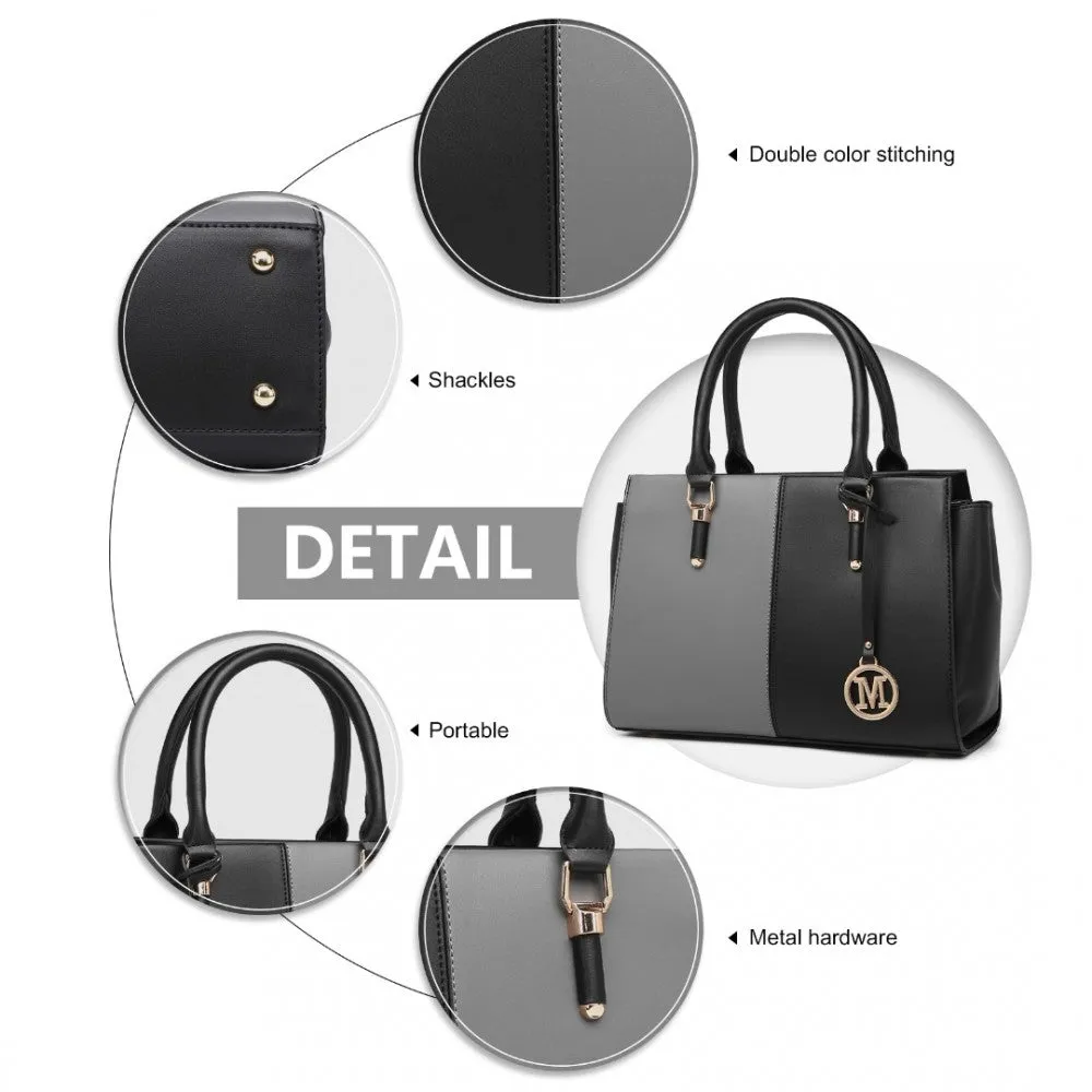 Lg2224 - Miss Lulu Vintage Two-colour Patchwork Handbag Tote Bag - Black