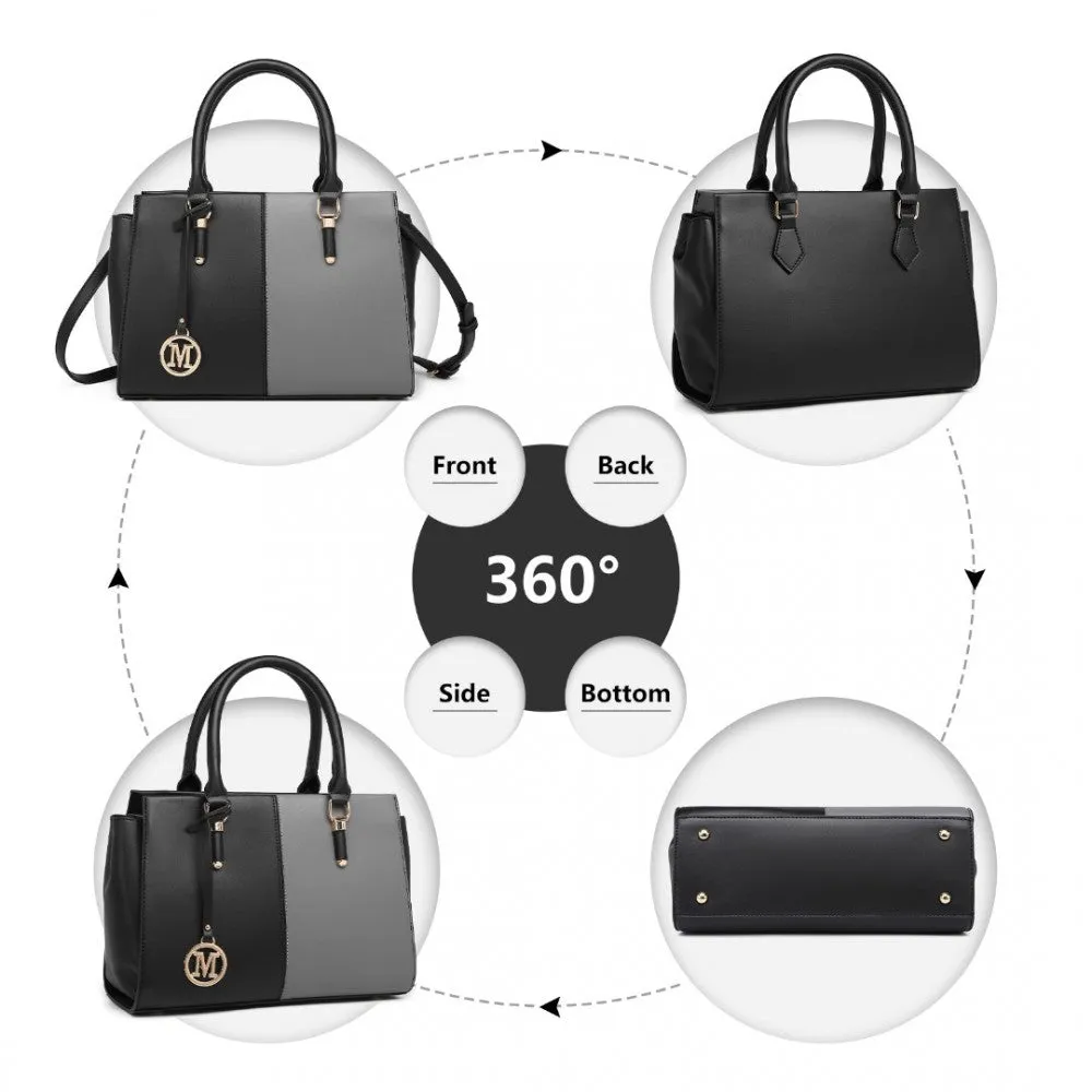 Lg2224 - Miss Lulu Vintage Two-colour Patchwork Handbag Tote Bag - Black