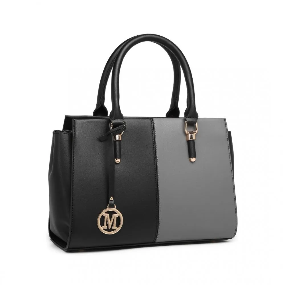 Lg2224 - Miss Lulu Vintage Two-colour Patchwork Handbag Tote Bag - Black