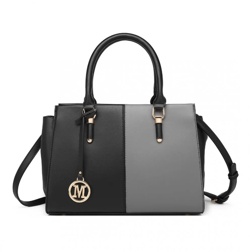 Lg2224 - Miss Lulu Vintage Two-colour Patchwork Handbag Tote Bag - Black