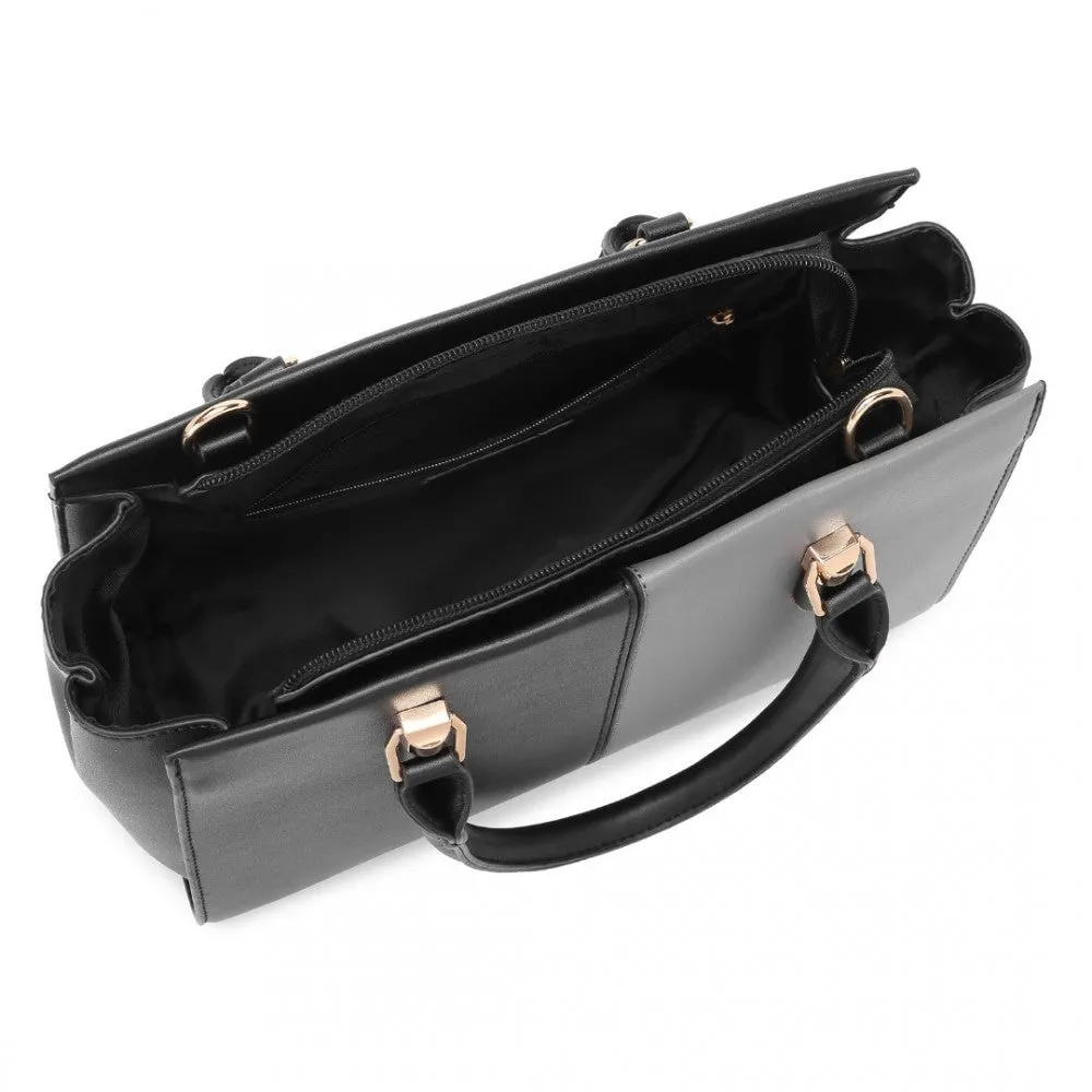 Lg2224 - Miss Lulu Vintage Two-colour Patchwork Handbag Tote Bag - Black