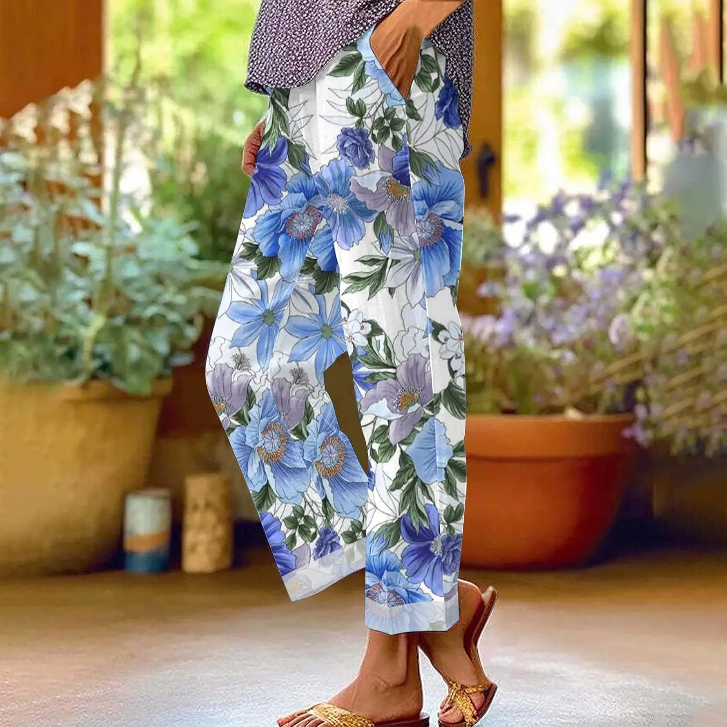 Lightweight Linen Pants Women Floral Cotton Linen Casual Pants Cropped Linen Pants Women Womens Cotton Linen Pants