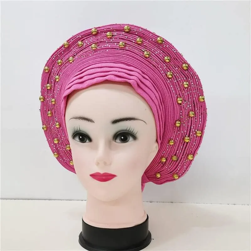 LIOCRAFT African Wedding Headband for Women, self Made Nigerian Gel, Gel Hele Turban ASO EBI, Wedding Headband Fabric for Bridal Party Dress Color 4855
