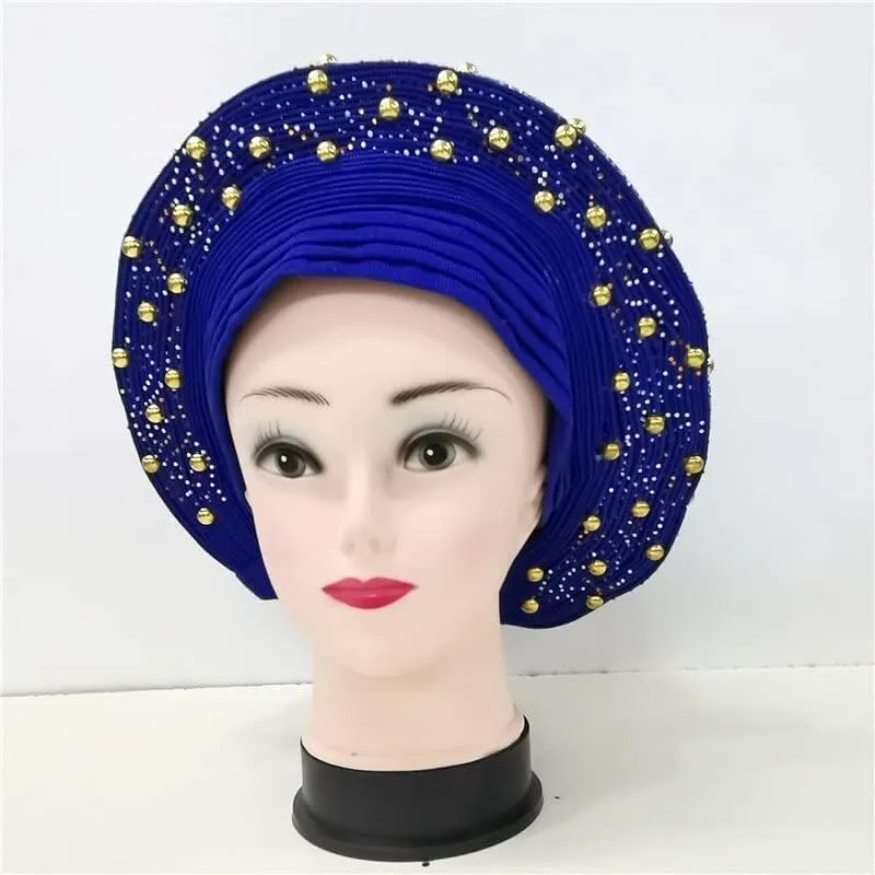 LIOCRAFT African Wedding Headband for Women, self Made Nigerian Gel, Gel Hele Turban ASO EBI, Wedding Headband Fabric for Bridal Party Dress Color 4855