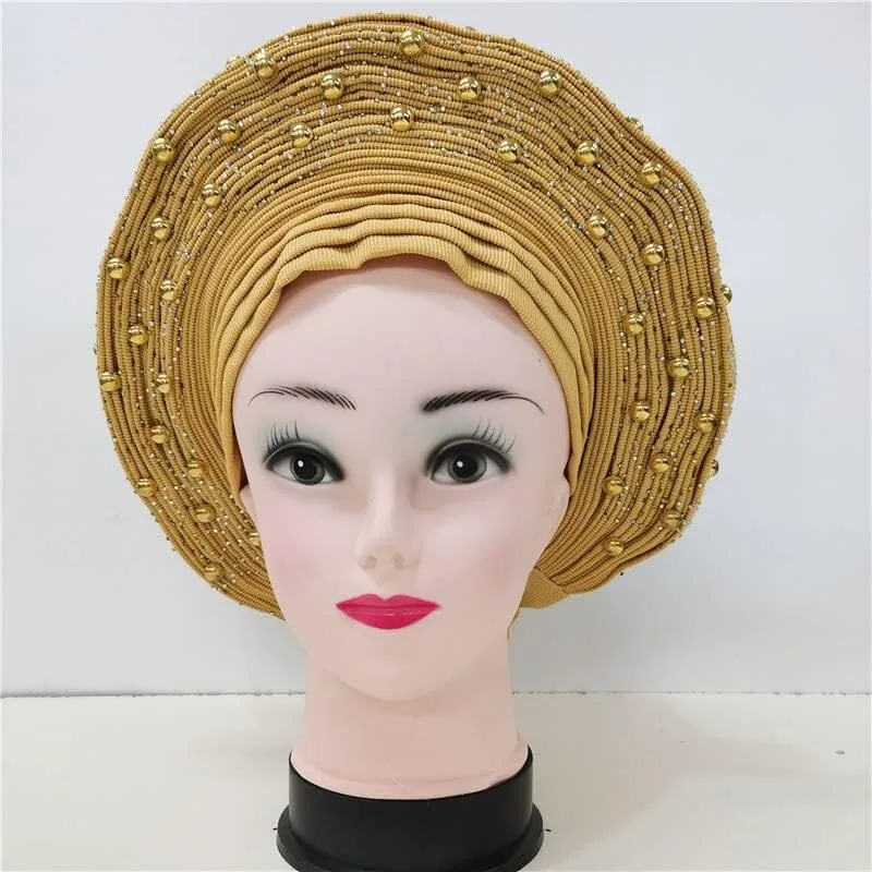 LIOCRAFT African Wedding Headband for Women, self Made Nigerian Gel, Gel Hele Turban ASO EBI, Wedding Headband Fabric for Bridal Party Dress Color 4855