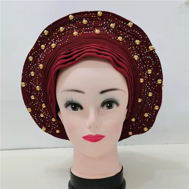 LIOCRAFT African Wedding Headband for Women, self Made Nigerian Gel, Gel Hele Turban ASO EBI, Wedding Headband Fabric for Bridal Party Dress Color 4855
