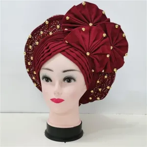 LIOCRAFT African Wedding Headband for Women, self Made Nigerian Gel, Gel Hele Turban ASO EBI, Wedding Headband Fabric for Bridal Party Dress Color 4931