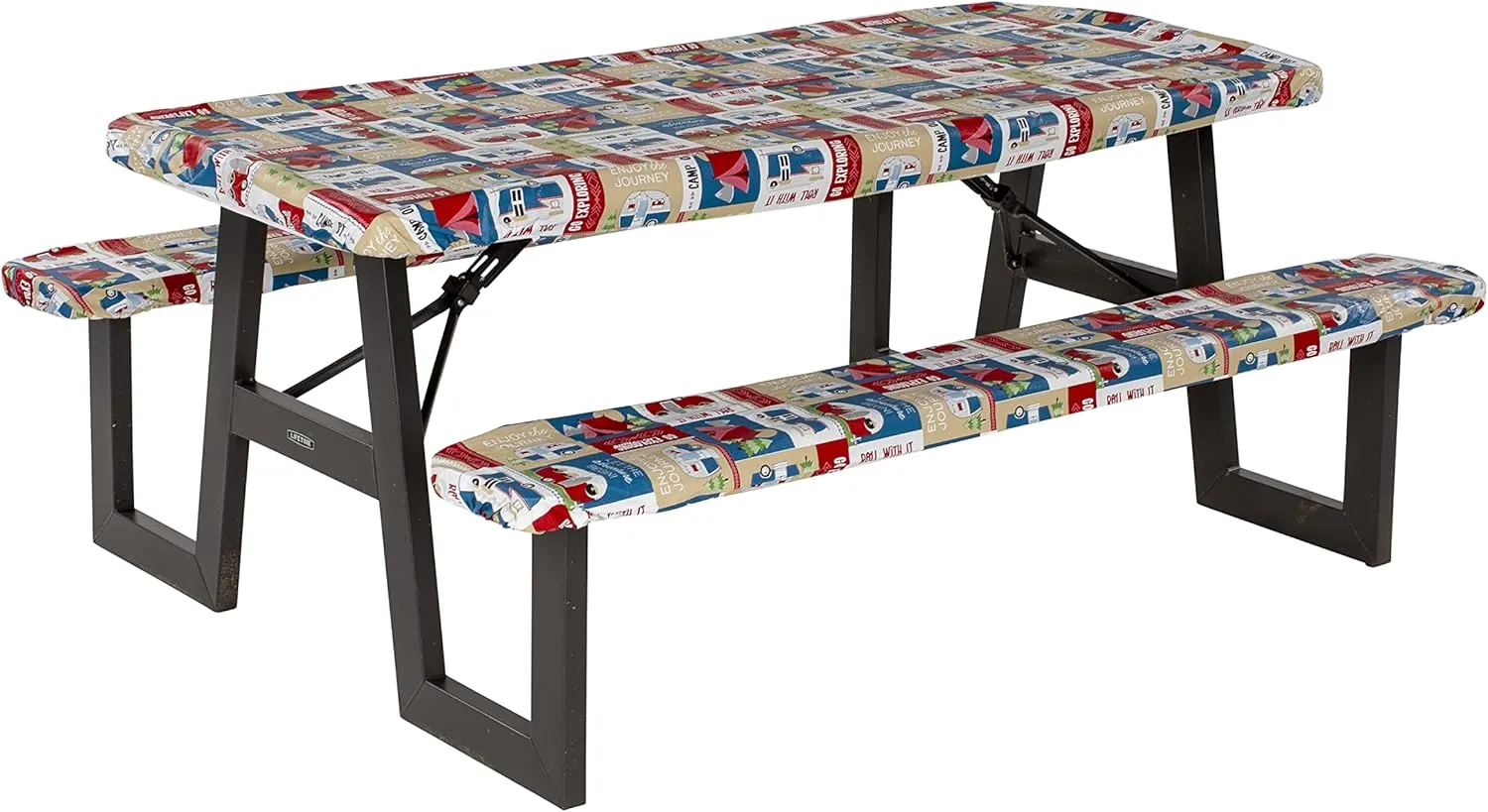Lippert Vinyl Tablecloth/Bench Cover Set for Camping and Picnics with 100% PEVA Material, Waterproof and Stain-Resistant Fabric
