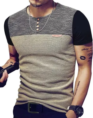 LOGEEYAR Mens Slim Fitted Casual Short Sleeve Button T-Shirts Contrast Color Stitching Tees Tops