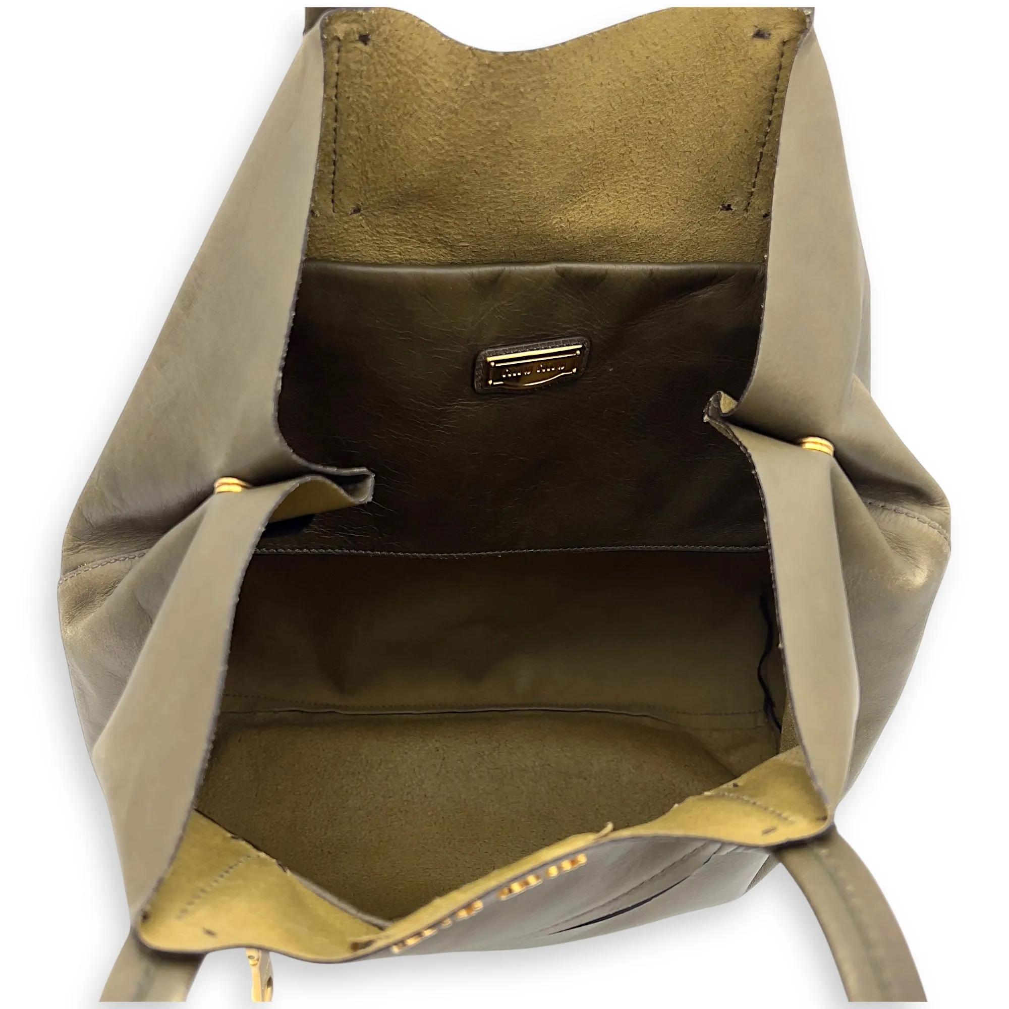 Logo Tote Bag Grey in Calfskin, Gold hardware