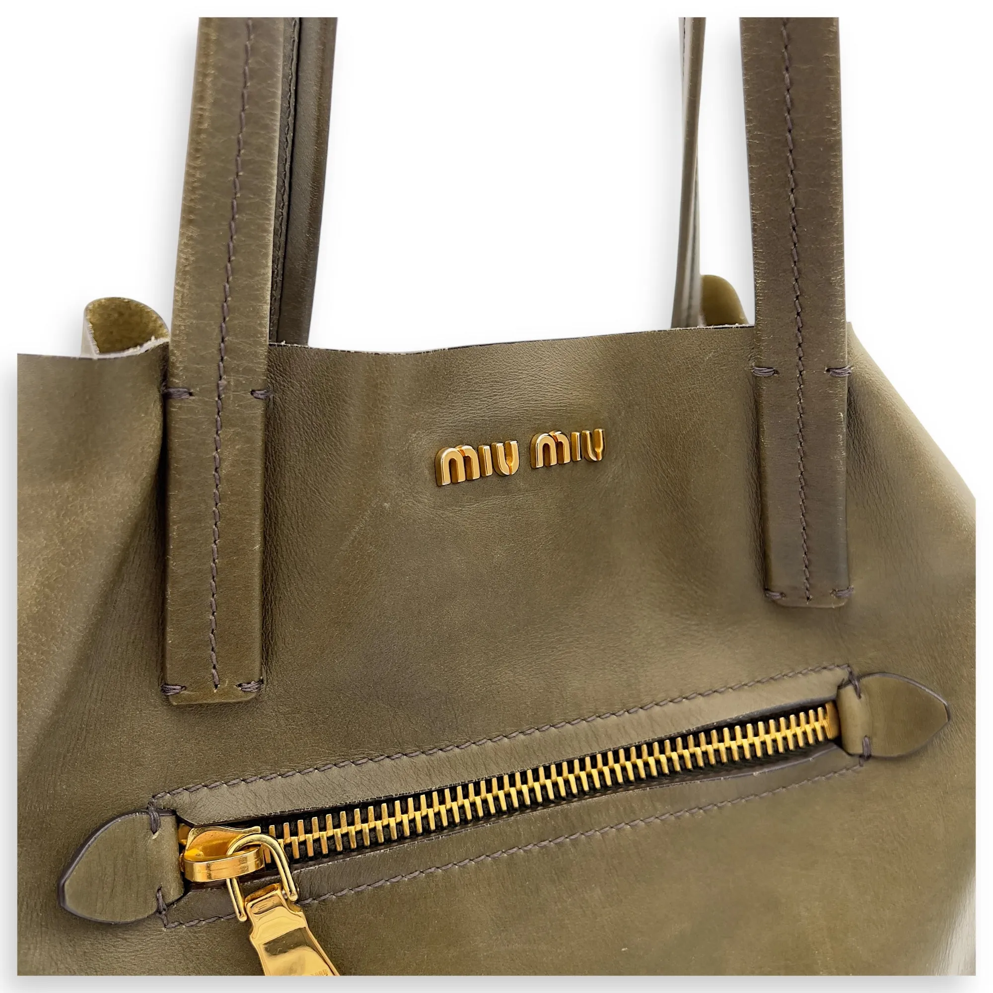 Logo Tote Bag Grey in Calfskin, Gold hardware