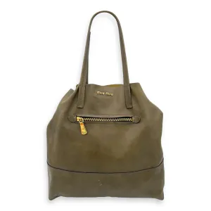 Logo Tote Bag Grey in Calfskin, Gold hardware